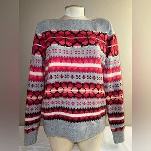 Ann Taylor LOFT pink and gray fair aisle sweater size Large 1324